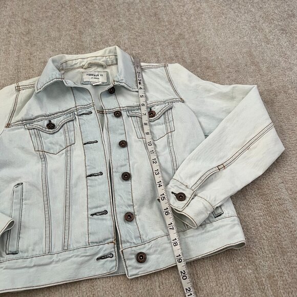 3 for $6 Forever 21 Distressed Blue Cotton Denim Jean Jacket S - Picture 5 of 12